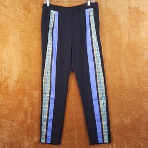 PINK STITCH Womens Pants Size 6 Black Tapered Pleated Damask Stripe Trouser